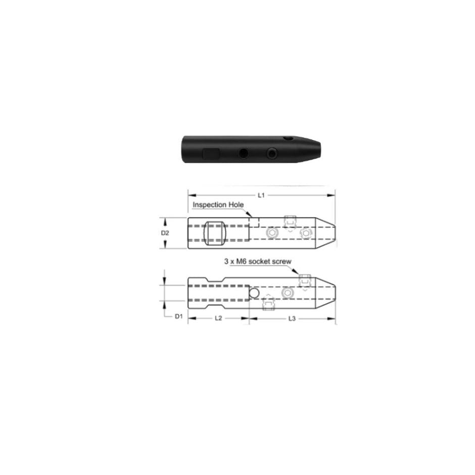 Technical drawing of a TECNI Balustrade fitting in Black stainless steel on a white background 162.675.040