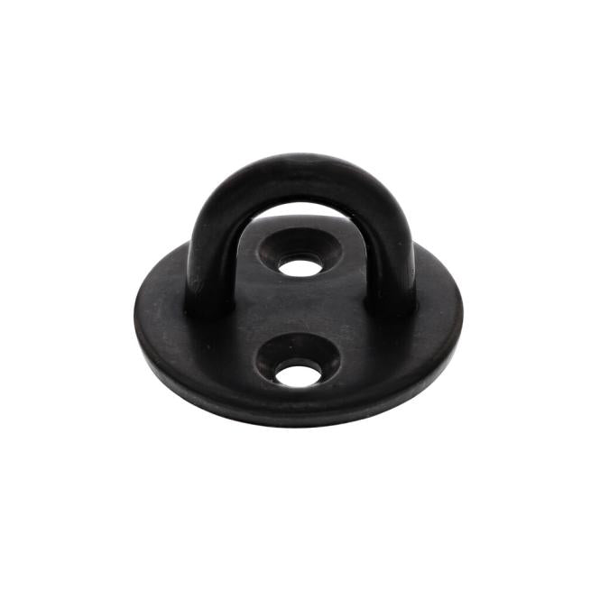 TECNI Black Stainless Steel round eye plate on a white background