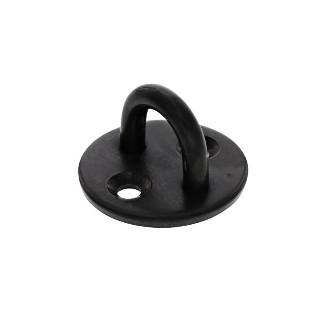 TECNI Black Stainless Steel round eye plate on a white background