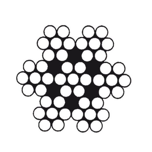 Black and white construction diagram of a 7x7 wire rope