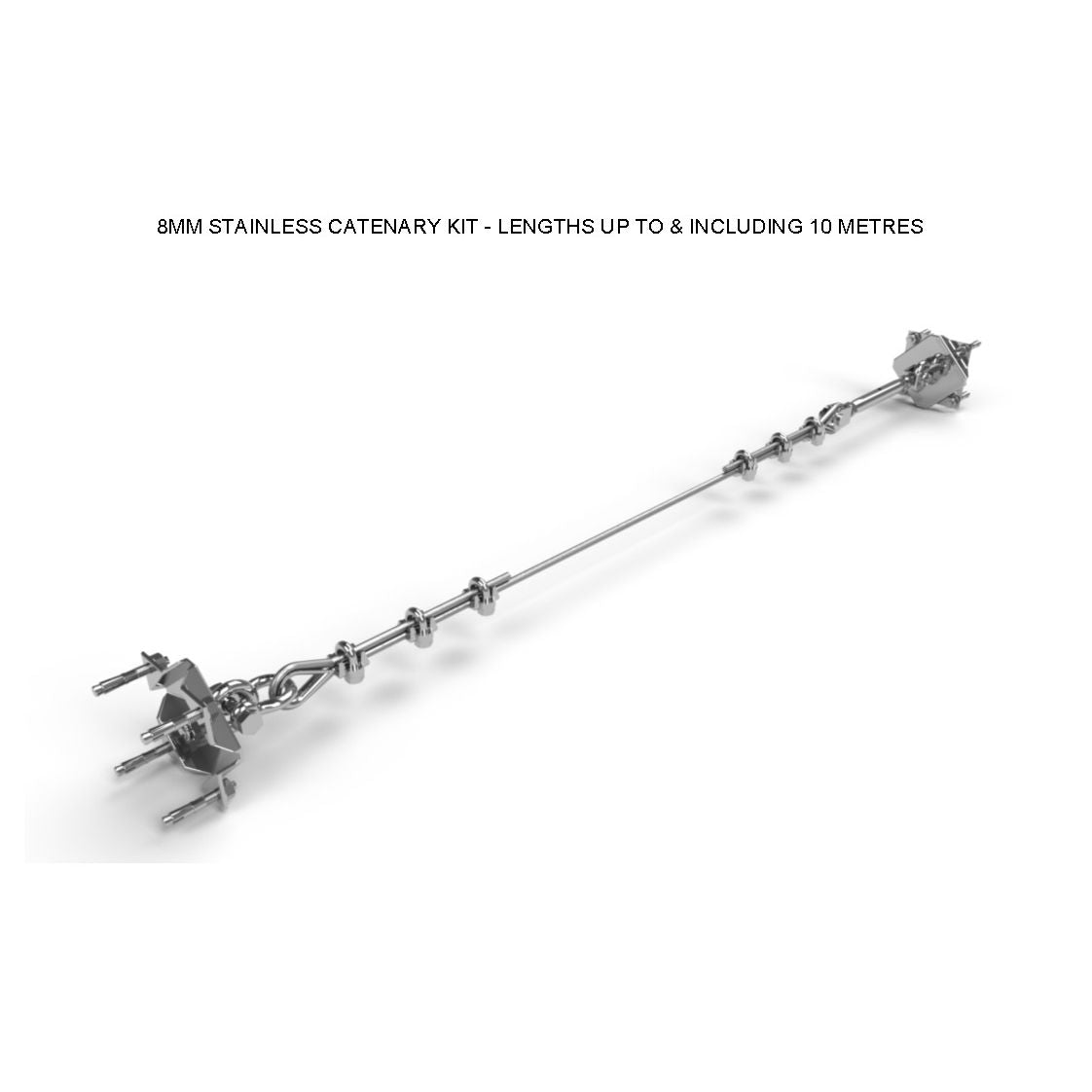 8mm stainless catenary kit with text indicating length range on a white background