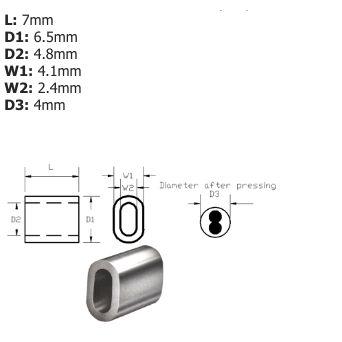 Photo of a technical drawing of a TALURIT aluminium ferrule code 2 on white background detailing dimensions along with different views.