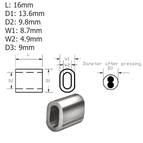 Technical drawing of a TALURIT aluminium ferrrule including dimensions and different views on a white background.