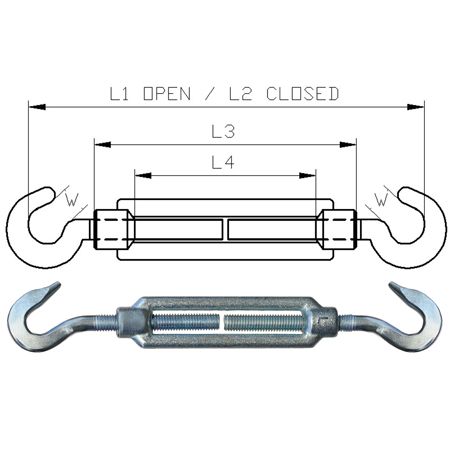 M6 Galvanised Hook & Hook Turnbuckle to DIN1480 - 166.055.006