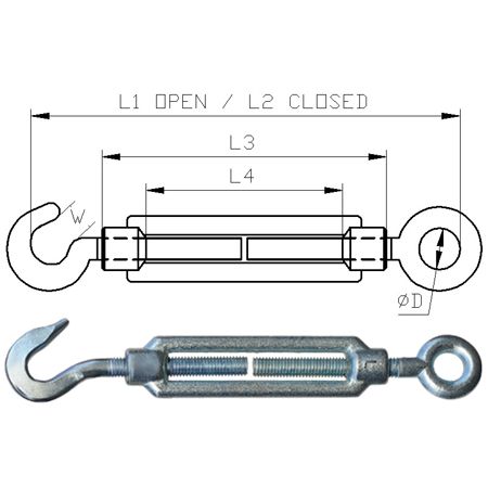 M6 Galvanised Hook & Eye Turnbuckle to DIN1480 - 166.051.006