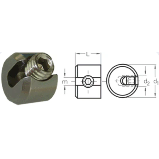 Dimensional drawing of a DIY Stop fitting on a white background