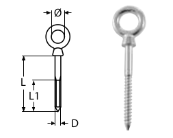 5mm x 11mm i/d x 50mm A2-AISI 304 Stainless Steel Collared Eyebolt with Wood Thread - 208.271.205 .