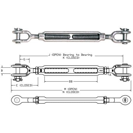 Crosby HG-228 Jaw/Jaw Galvanised Turnbuckles
