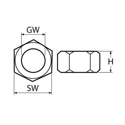 Technical drawing of a hex bolt with dimensions labeled