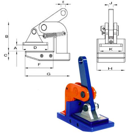 Crosby IPHNM10 Non Marking Horizontal Plate Clamp and technical drawings on a white background
