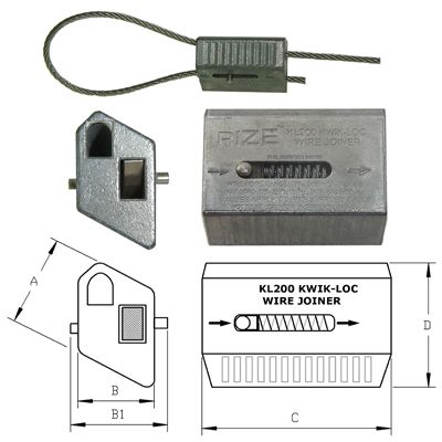 Photos of angles of KwikLoc KL200 with technical drawing showing dimensions.