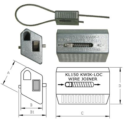 Multiple photos of a KwikLoc along with technical drawings showing dimensions on a white background.