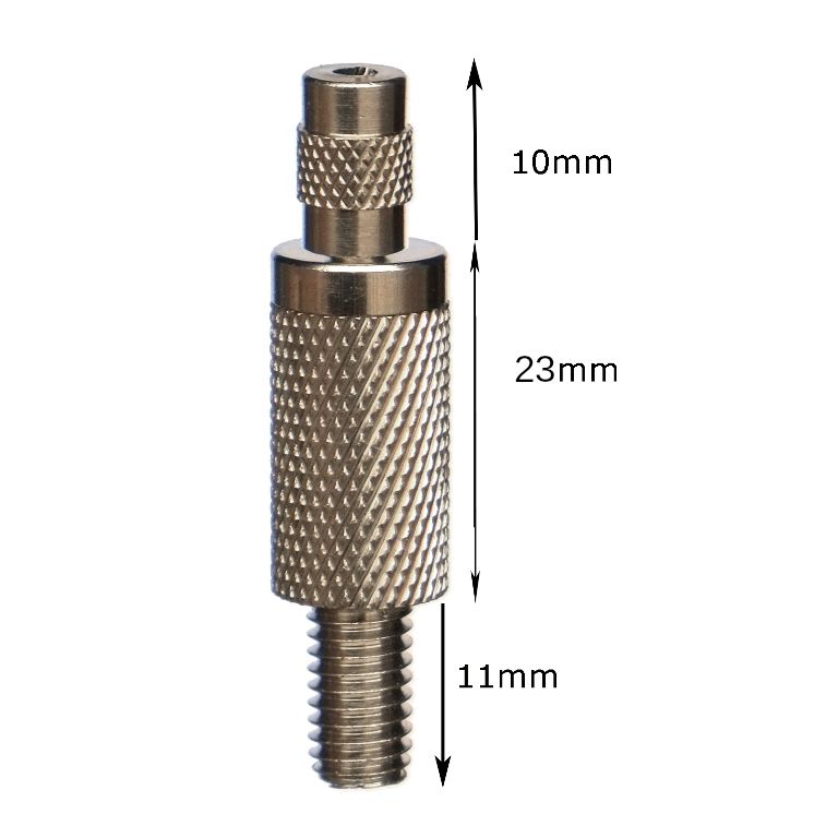Photo of a gripper on white background with dimensions, M6 size