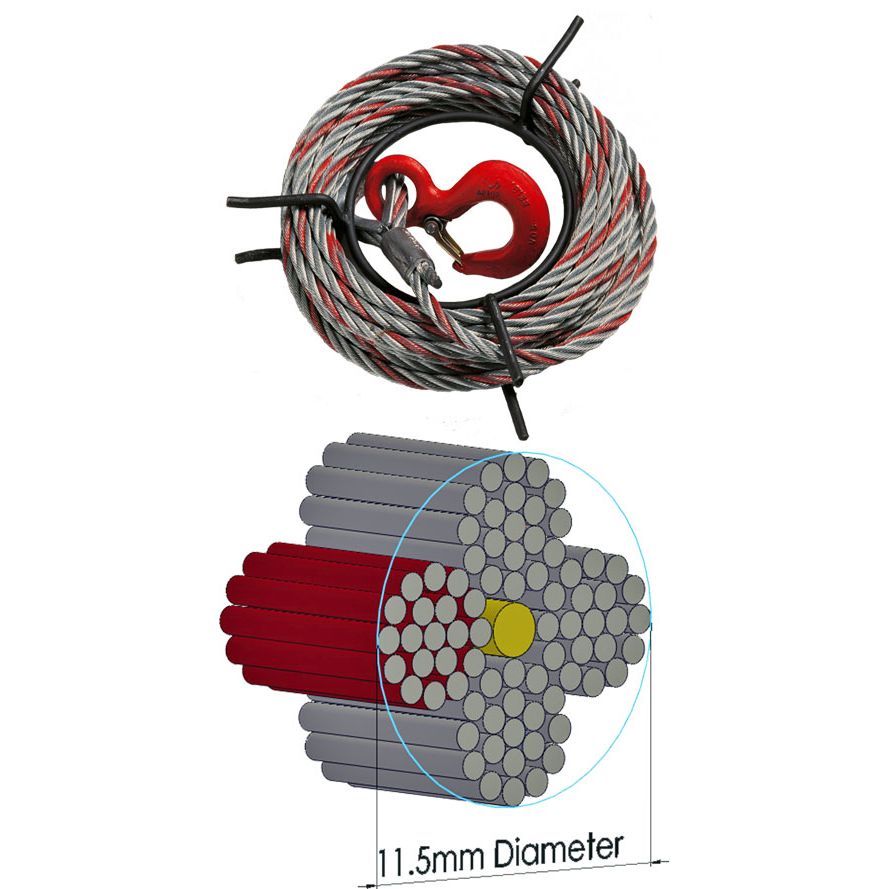11.5mm Diameter Maxiflex Rope suitable for TU16 & T516 Tirfors with cross-sectional view on a white background