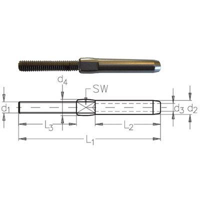 3mm M5 RH A4-AISI 316 Stainless Steel Swage Stud Terminal Mini Type - 311.010.005