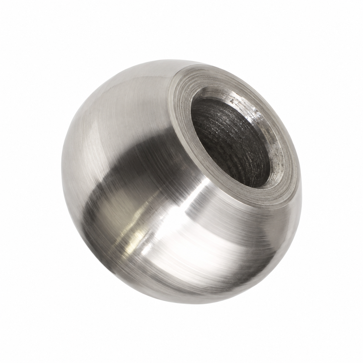 A brushed stainless steel ball fitting BA3 with a central hole, shown on a solid white background.