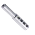 Metallic cylindrical component with multiple holes on a white background