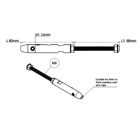 Tension fitting for stainless steel Cable c/w 100mm Dome Head Bolt . - 160.340.100 .