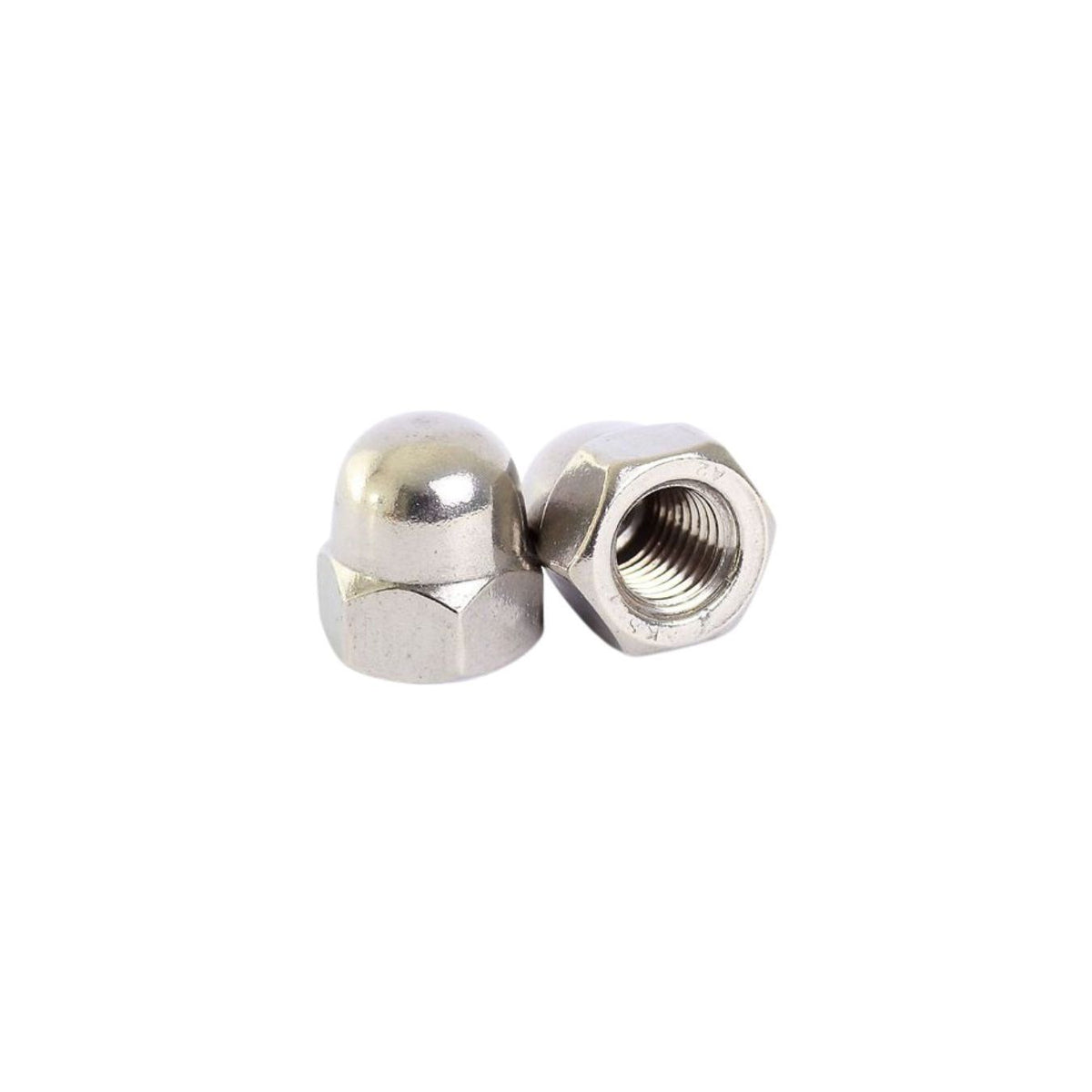 Stainless Steel metal dome nut on a white background