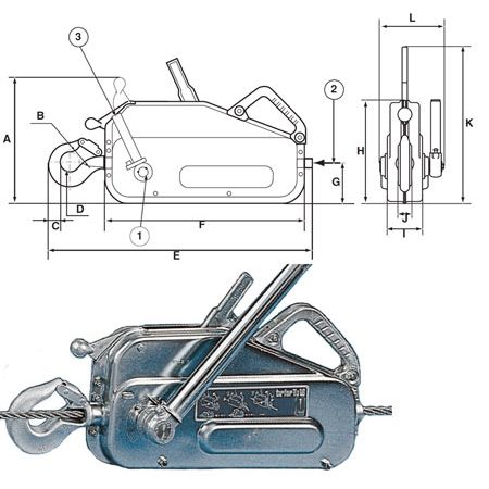 Tractel TU16 Tirfor Lever operated Winch c/w telescopic Operating Lever WLL: 1600 kgs -: 203.107.016 .