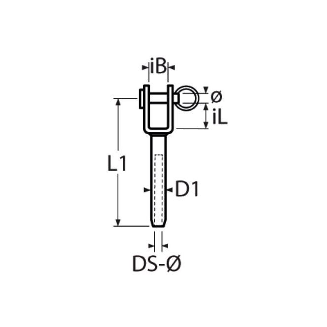 Technical drawing of a mini swage jaw with dimensions on a white background.