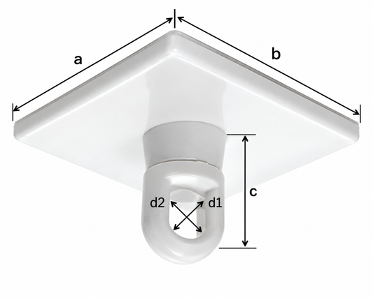 Dimension photo of a white ceiling hook on a white background