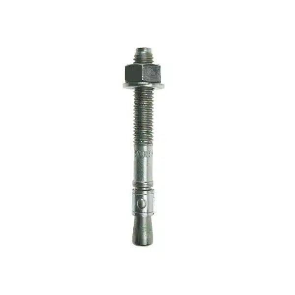 Metal Anchor bolt with hex nut on a white background