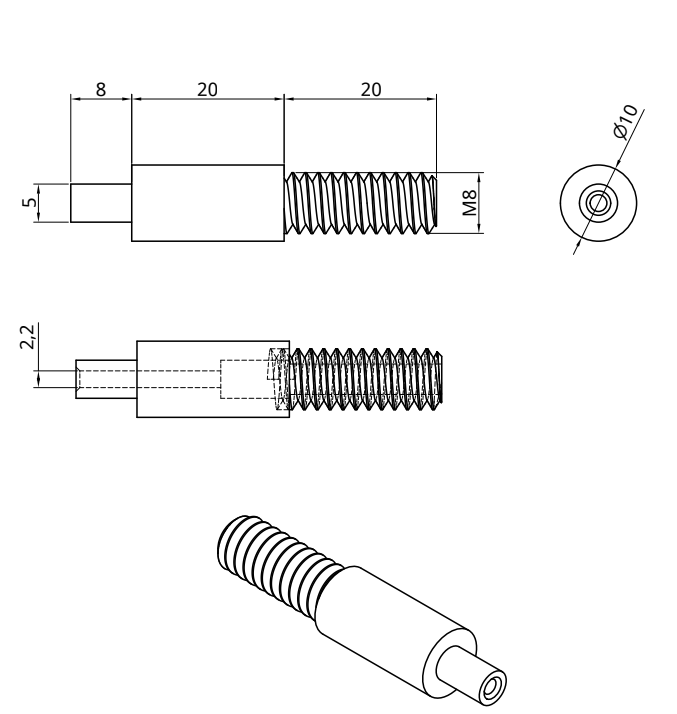 TECNI®Gripper TG1.5 Male Glider M8x20mm thread, Suitable for 1.5mm - 2mm cable - 170.020.001 .