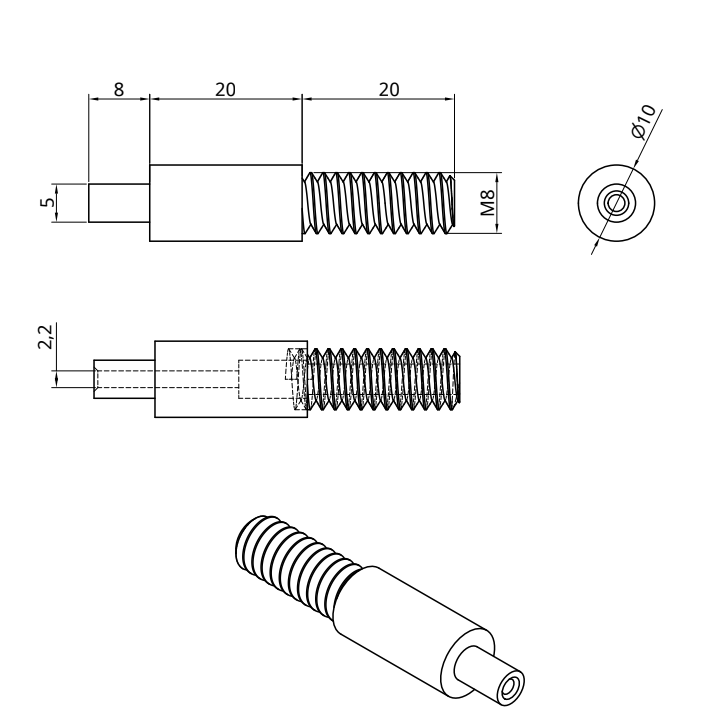 TECNI®Gripper TG1.5 Male Glider M8x20mm thread for use with 1.5mm - 2mm cable - 170.020.001