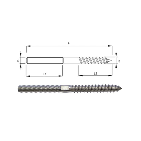 M8 x 40mm RH A4-AISI 316 Stainless Steel Dual Double Thread Screw - 208.515.408