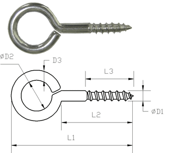 Stainless Screw Eyes with Wood Thread (Light Duty)