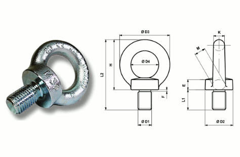 M16 White Zinc-Plated (BZP) Lifting Eyebolt DIN 580 WLL 700kgs - 106.053.016