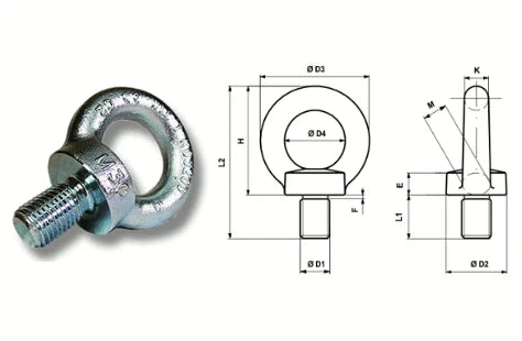 M20 Zinc Plated Lifting Eyebolt to DIN 580 WLL: 1200 kgs - 106.053.020