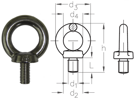 M16 A4-AISI 316 Stainless Steel Eyebolt NOT RATED FOR LIFTING - 308.110.016 .