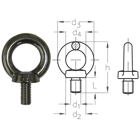 M6 A4-AISI 316 Stainless Steel Eyebolt NOT RATED FOR LIFTING - 308.110.006 .