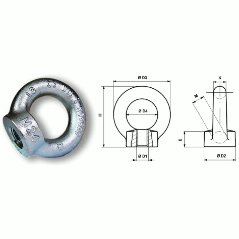 M30 White Zinc-Plated (BZP) Lifting Eyenut DIN 582 WLL: 3200 kgs - 106.051.030