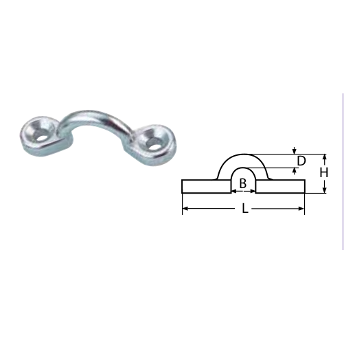 Metal eyestrap with dimensions labeled on a white background