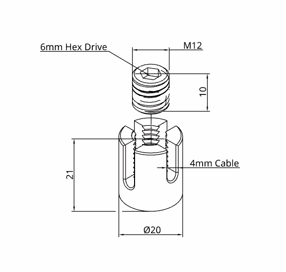 M12 A4-AISI 316 Stainless Steel Crossover Clip for 3mm & 4mm Cable - 208.842.444