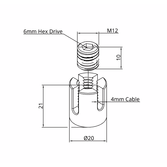 M12 A4-AISI 316 Stainless Steel Crossover Clip for 3mm & 4mm Cable - 208.842.444