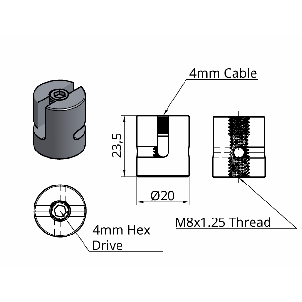 4mm A4-AISI 316 Stainless Steel Multi Angle Cross Clip - 208.900.004