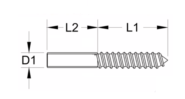 M6x70mm RH A2-AISI 304 Stainless Steel Dual Double Thread Wood Screw 25mm M6 RH Thread & 37mm Wood Screw Thread. - 208.072.206 .
