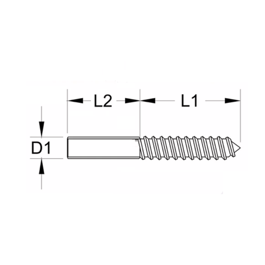 Technical drawing of a screw with labeled dimensions on a white background
