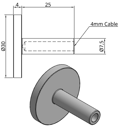 TECNI GYM 4mm A4 AISI 316 Stainless Steel Swage 30mm Disc End Stop Terminal - 208.040.030