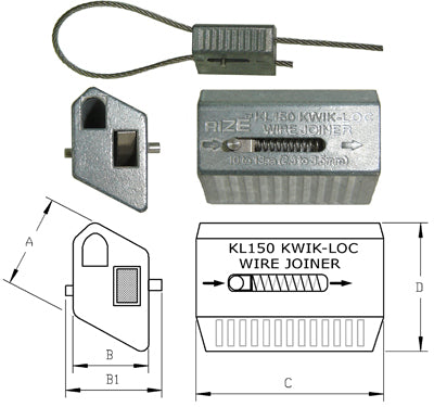 Kwik-Loc KL150 Cable Grip for 2.5mm-3.5mm 7x7 Cable Max Suspension WLL 120 kgs - 113.025.035 .