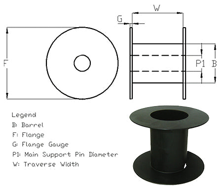 100mm x 70mm Black ABS Plastic Reel - 110.002.009 .