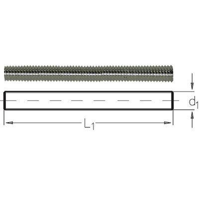 M8 RH x 70mm A4-AISI 316 Stainless Steel Threaded Stud - 208.467.408