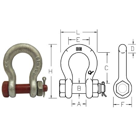 Crosby G-2130 Galvanised Bolt type Pin Bow Shackle