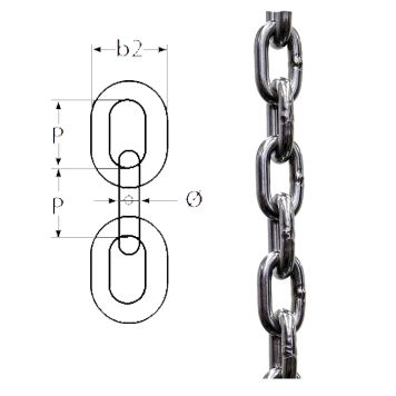 2mm x 12mm x 8mm Short Link A4-AISI 316 Stainless Steel Chain DIN 766 MBL 125 kgs - 208.300.402