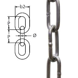 4mm x 32mm x 16mm Long Link A4-AISI 316 Stainless Steel Chain DIN 763 MBL 630 kgs - 208.301.404
