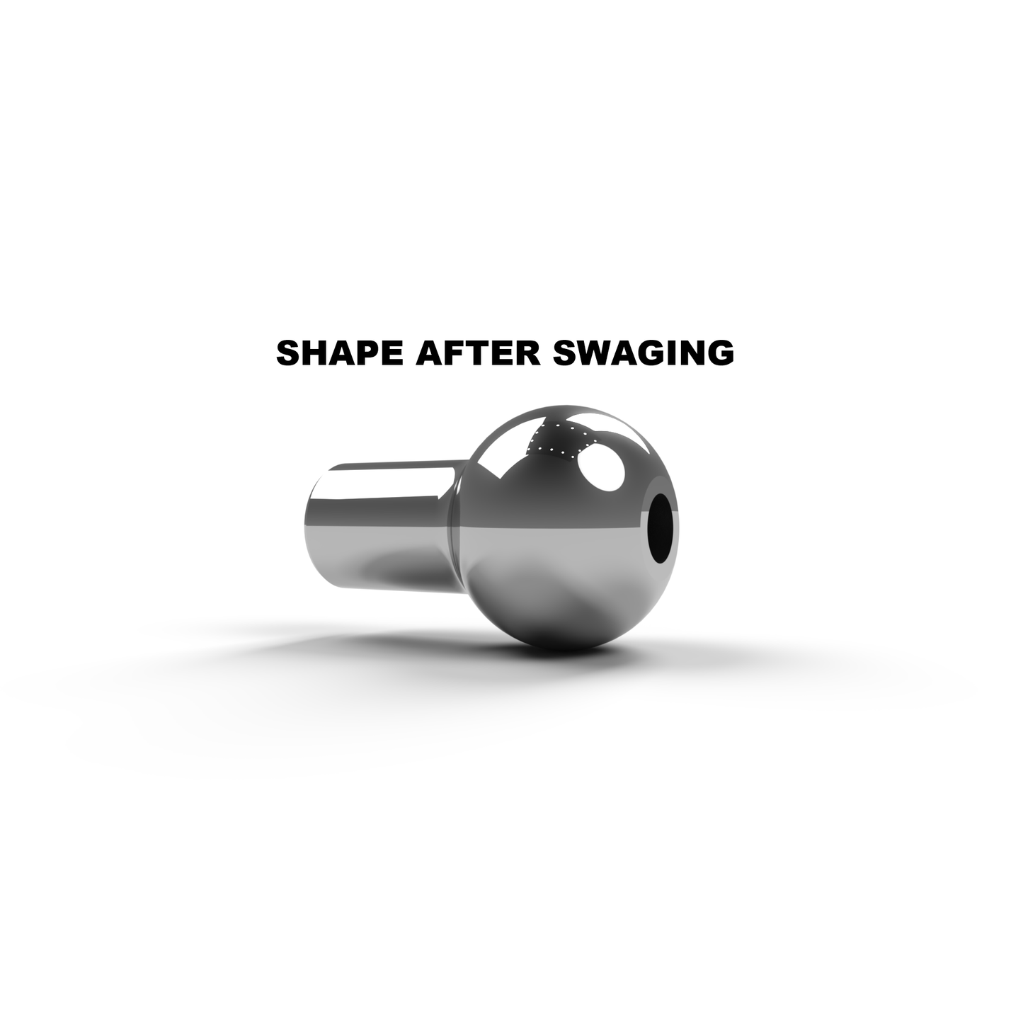 Metal component with 'Shape After Swaging' text on a white background